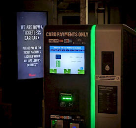 automatic pay station at ticketless Westfield shopping center in London, UK